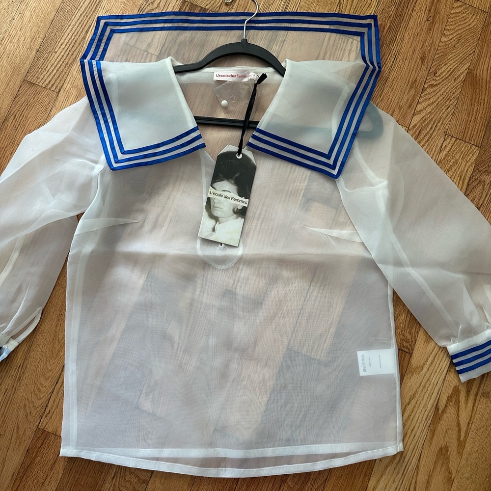 BNWT L’ecole des femmes organza sheer sailor blouse Small S